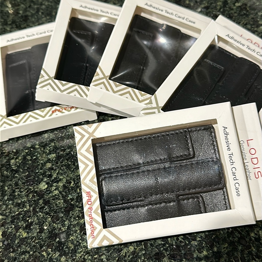 Lot of 5 LODIS adhesive tech card case holders cell phone RFID leather NEW